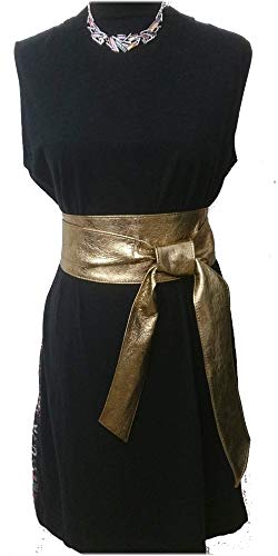 image for Lishow Fashion Woman's Metallic Gold Leather OBI Sash Wrap Tie Plus Si