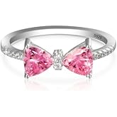 Pink Bow Ring Crystal Bowknot Ring for Women S925 Sterling Silver Cubic Zirconia Forever Love Knot Promise Ring CZ Eternity Wedding Stacking Bands Birthday Jewelry Gifts for Mom Daughter Wedding Valentine's Day Jewelry Size 6-8