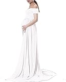 Ruici Maternity Split Front Photography Gown Off Shoulder Maxi Photos Shoot Dress for Baby Shower