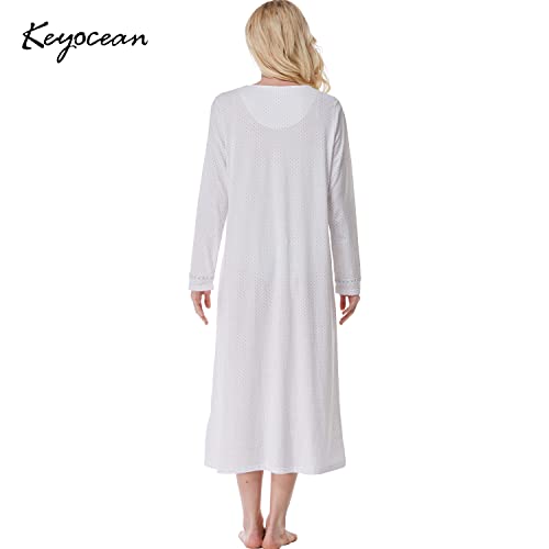 long sleeve night dress for older ladies Dagsmejan Women's Balance Night Dress, Morning Sky, M