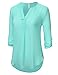 JJ Perfection Women's Solid Woven 3/4 Sleeve V-Neck Chiffon Blouse Top