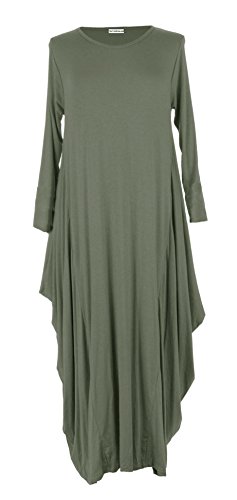 [- Ladies Women Italian Lagenlook Long Sleeve Plain Viscose Jersey Tulip Midi Dress One Size  -]