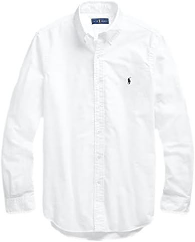POLO RALPH LAUREN Men's Long Sleeve Classic Oxford Shirt, White With ...