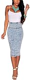 Fashionmore Women's High Waist Back Split Slit Knee Length Pencil Denim Skirt