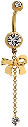 Tiffinys Jewelry Stainless Steel Bowknot Navel Body Piercing Belly Button Ring Created with Natural Zircon (Gold)