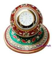 Ananyakrafts Marble Round table top Clock with base (10 cm x 10 cm x 15cm)