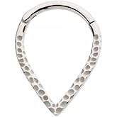Pierced Owl 16GA 316L Stainless Steel Hammered Pattern Teardrop Shaped Hinged Segment Ring