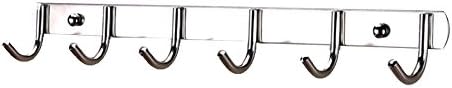 304 Stainless Steel Hook Rack，Wall Mounted Hanger，Rail Bar with 6 Hooks，for Coats Clothes Cap Hat Belt Key