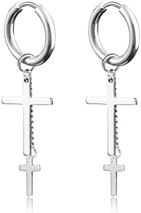 Stainless Steel Hoop Earrings-Hinged Chain Dangle Drop Earring Unisex Piercing Ear Jewelry