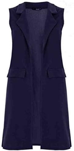 Womens Crepe Sleeveless Waistcoat Long Blazer Cardigan Jacket Top (US 8, Black)