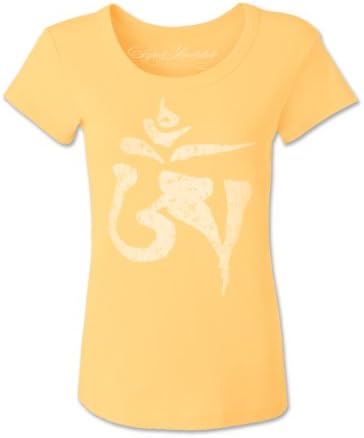 Super Buddha Women's "Tibet Om Mantra" Scoopneck Graphic Tee, Banana Cream, Medium