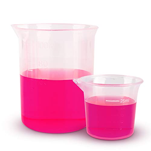 Wellish 7pc Plastic Lab Beaker Polypropylene Lab Measuring Cup with Spout Molded Graduation 25ml/50ml/100ml/l50ml/300ml/500ml/1000ml Volumetric Beaker Container for Laboratory Chemical Pharmacy School