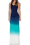 WIWIQS Women`s Tie Dye Ombre Dress Tank Top Casual Maxi Long Dress Dark Blue and Green XL