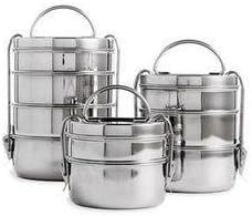 Haveli Spice 2-Tier Round Stainless Steel Tiffin Box Indian Lunch Box Picnic Box | Keeps food fresh | Easy to carry | Ideal for Camping and Trekking | Can fit into backpack | Stackable |