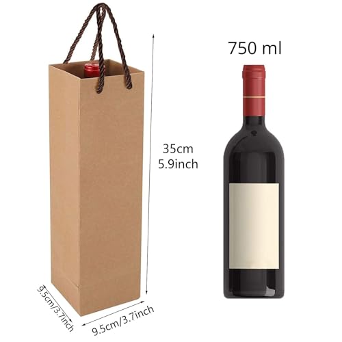 Kraft Paper Wine Gift Bags, Premium Wine Gift Bags with Handles, 20 Kraft Paper Wine Bags for Christmas, Wedding, Party (Brown)