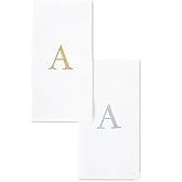 AMERICAN HOMESTEAD Disposable Hand Towels - Gold Monogrammed Guest Napkins - Linen-Like Bathroom Paper Towels for Guests - Perfect Wedding and Party Napkins - 25 Count (Gold A)