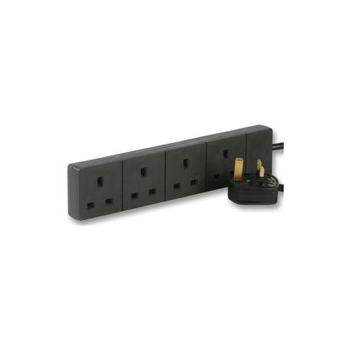 Cable-Core 2m Black 4 Gang Power Strip Extension Cord Mains Plug
