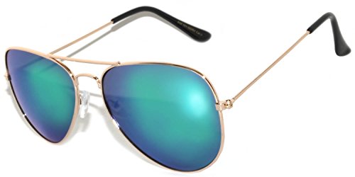 OWL Aviator Sunglasses Vintage Gold Metal Frame Assorted Mirror Lenses (4 PACK)