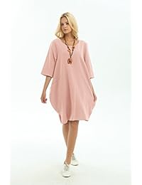 Anysize F155A - Vestido de verano con bolsillos laterales de lino suave y algodón