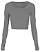 Fashion Womens Long Sleeve Crop Top Round Neck T Shirt Blouse (L, Grey)