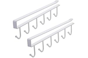 AUCH 2Pcs Multi-function Nail Free Under-the-closet Single Row Cup Coffee Mug Hooks Clapboard Interlayer Storage Rack Shelf C