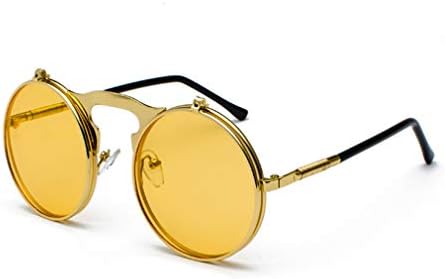 Retro Steam Punk Sunglasses Round Flip Up Metal Frame Glasses Ocean Red Lens Steampunk Sun Glasses Women Men CC1060