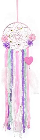 DrCor Pink Girls Dream Catcher for Bedroom Handmade Macaron Butterfly for Teepee Nursery Teens Room Wall Hanging, 6x23.6 Inch