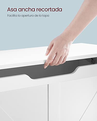 VASAGLE Storage Pouffe, Storage Bench with 2 Safety Hinges, Storage Chest, Shoe Bench, Country Style, 40 x 80 x 46 cm, for Hallway Bedroom Living Room, Cloud White LSB062T14