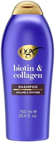 OGX Thick & Full + Biotin & Collagen Volumizing Shampoo, Nutrient-Infused Hair Shampoo with Vitamin B7 Biotin Gives Hair Volume & Body for 72+ Hours, Sulfate-Free Surfactants, 25.4 fl. oz