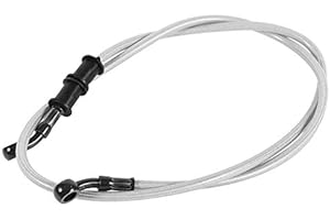 Keenso Motorcycle Braided Brake Line, 50cm-120cm, 4 Colors & 4 Sizes, Braided Steel + PVC, Silver, 120cm Length, 10mm Banjo D