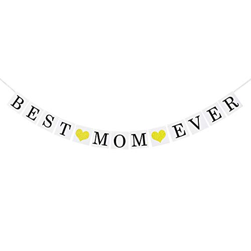 Best Mom Ever Banner With Gold Glitter Heart Vintage Mothers Day