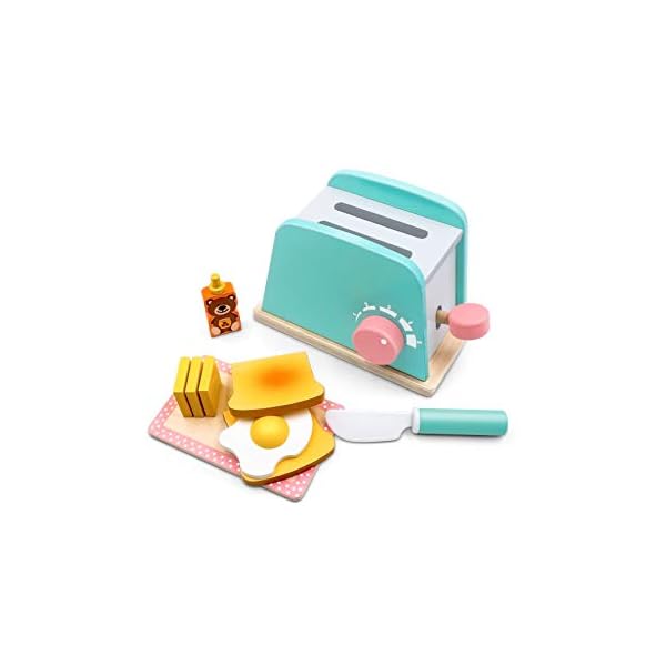 Tiny Land Kinderküche Brot und Butter Toaster Set (10 Stück) - Holzspielzeug und Küchenzubehör - Upgrade Pop-up Brot und…