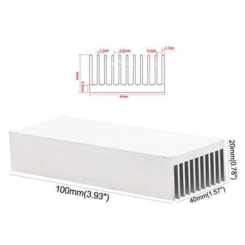 Senmod 4pcs Sliver Tone Aluminum Chipset Heatsink, 100x40x20mm Heat Sink Cooling Fin for High Power Amplifier Transistor Semiconductor