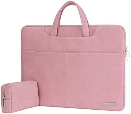 15.6 Inch Business Laptop Bag Carrying Case for Women, Grinding Micro-Velvet Fabric Multi-Pocket Notebook Computer Tote Handbag with Notebook Accessory Bag and Draw-bar Belt (Rose Pink)