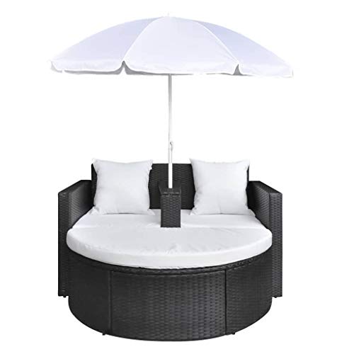 vidaXL Gartenlounge mit Sonnenschirm Poly Rattan Liege Sonnenliege Gartenmöbel – Bild 5
