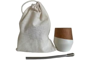 MATEAR Mate Cup Imperial Argentino Algarrobo, Wood Mate, With Straw Tea Gourd Mug One Bombilla (Straw), Wrapped Handmade Leat