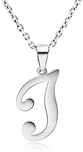 Stainless Steel Silver Tone Pendant Necklace Initial Letter Capital Alphabet