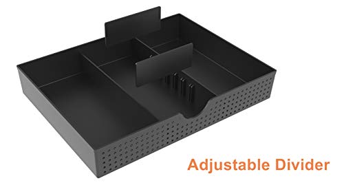 CAXXA 3 Slot Drawer Organizer with Two Adjustable Dividers - Drawer Storage Organizer Divider for Office Desk Supplies and Accessories, Black (1 Pack)
