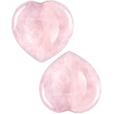 rockcloud Pack of 2 Rose Quartz Crystal Thumb Worry Stone for Anxiety, Healing Crystal Pocket Palm Stone, Heart Shape