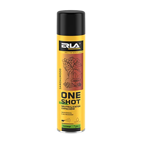 ERLA Rafraîchisseur d'Air pour la Maison 'ONE SHOT' 600 ml - Spray d'Ambiance Avec une Portée de 3 M - Neutralisant d'Odeurs et Vaporisateur Parfumé 2 en 1 - Spray Parfumé - Sandalwood