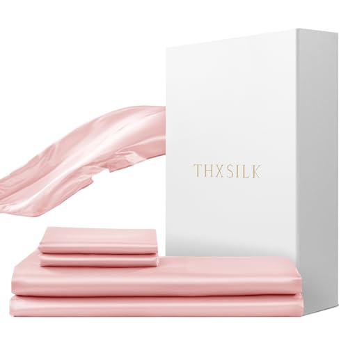 Thxsilk Seidenbettwäsche Set 2 Teilig，Bettbezug 135 X 200 Cm Und 80 X 80 Cm Kissenbezug, Luxus Seide Bettwäsche Set, Super Weich Und Glatt, Rosa