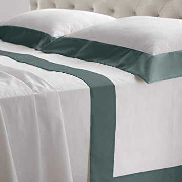 Lisola Double Bed Sheet Set, Cotton and Satin, 1 Flat Sheet 250 x 290 cm + 1 Fitted Sheet 180 x 200 x 30 cm + 2 Pillowcases 80 x 50 cm, Made in Italy, Pattern: Diamond, Dark Green