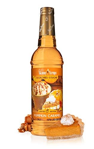 JORDAN’S SKINNY MIXES SUGAR FREE COFFEE SYRUP, HOLIDAY PUMPKIN CARAMEL COFFEE FLAVORING SYRUP, ZERO CALORIE DRINK MIX FOR LATTES, BAKING, PROTEIN SHAKE, DAIRY & GLUTEN FREE, KOSHER, 25.4 FL OZ
