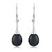 Gem Stone King 9-10MM Black Tear Drop Shell Pearl Women's Dangle Earrings Fish Hook