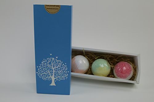 Bath Bombs Gift Set of 3 x 75g –Ideal Gift for Her, Women, Girls, Teens -Pure Natural &amp; Organic Oils for Moisturizing Dry Skin Relaxation Ultra Lush Spa Fizzies Bath Bubbles Bath Basket (Blue)