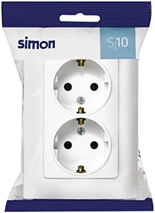 - Enchufe Doble de Empotrar Schuko, Serie Simon 10, 250V, 10 A, Enchufe de Pared Plano y Fino, Fácil de Instalar, Incluye Marco, Tapa y Mecanismo, Base de Enchufe Hembra Color Blanco