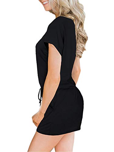 Stylish Womens Jumpsuits and Rompers Plus Size with Elastic Waist Pockets Black XL