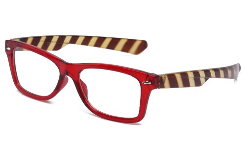 IG Unisex Translucent Simple Stripe Design Comfortable No Logo Clear Lens Glasses in Red/Brown