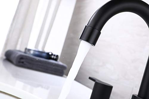 RKF Two Handle Widespread Bathroom Sink Faucet with Pop-up Drain with overflow and CUPC Faucet Supply Hoses,Matte Black,WF015-9-MB - Thumbnail 4