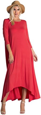 Great Deals 4 U Now Women's Long Loose Casual Asymmetrical Oversize Handkerchief Hem Jersey Maxi Dress (Made In The USA) - Coral - 3XL